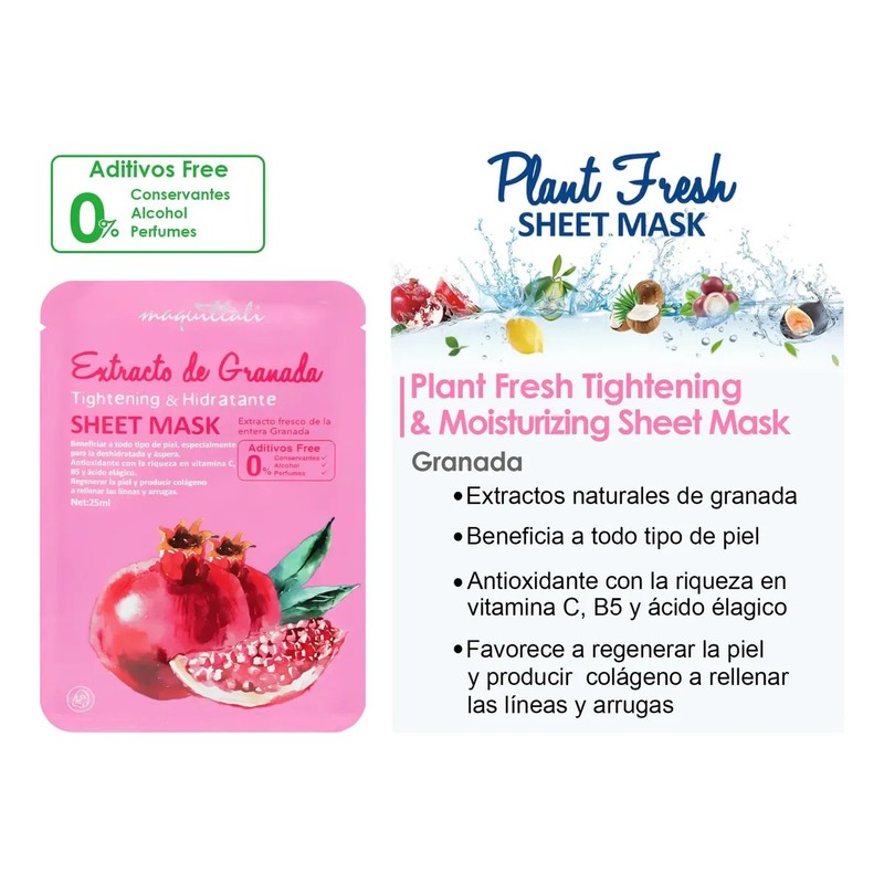 8 Mascarillas Faciales, Serum De Natural De Fruta, 0 Aditivo
