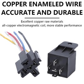 CGEAMDY 5 Pieces 5 Pin Car Relay, Car Relay Normally Open Normally Closed Power Made of Fuel From Universal, Car Relay with Wiring Harness Socket, DC 12 V 5-Pin Car Relay with Socket