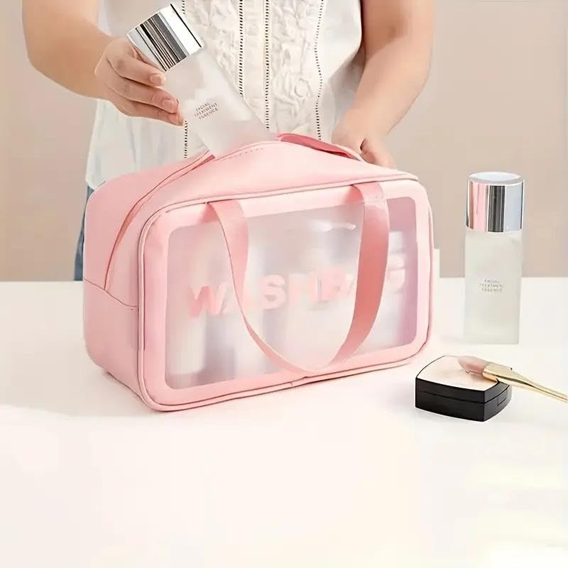 Travel Toiletry Bag, Pink Waterproof Cosmetic Organiser with Clear Window,