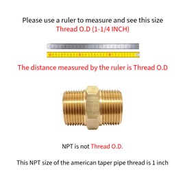 T TANYA HARDWARE 1 Inch x 1 Inch NPT Brass Hex Nipple Male Pipe Adapter, Thread outer diameter 1.25 inch, (1 Piece)