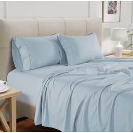 Queen Sheet Set, Cooling Sheets for Hot Sleepers, Tencel Lyocell 4PC Sheet Set, Deep Pocket Queen Sheets, Better than Queen Silk Sheets or Linen Sheets, Blue Sheets for Queen Size Bed