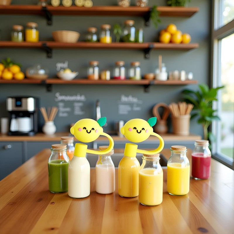 2Pcs Yellow Lemon Silicone Straw Covers and Caps Compatible with