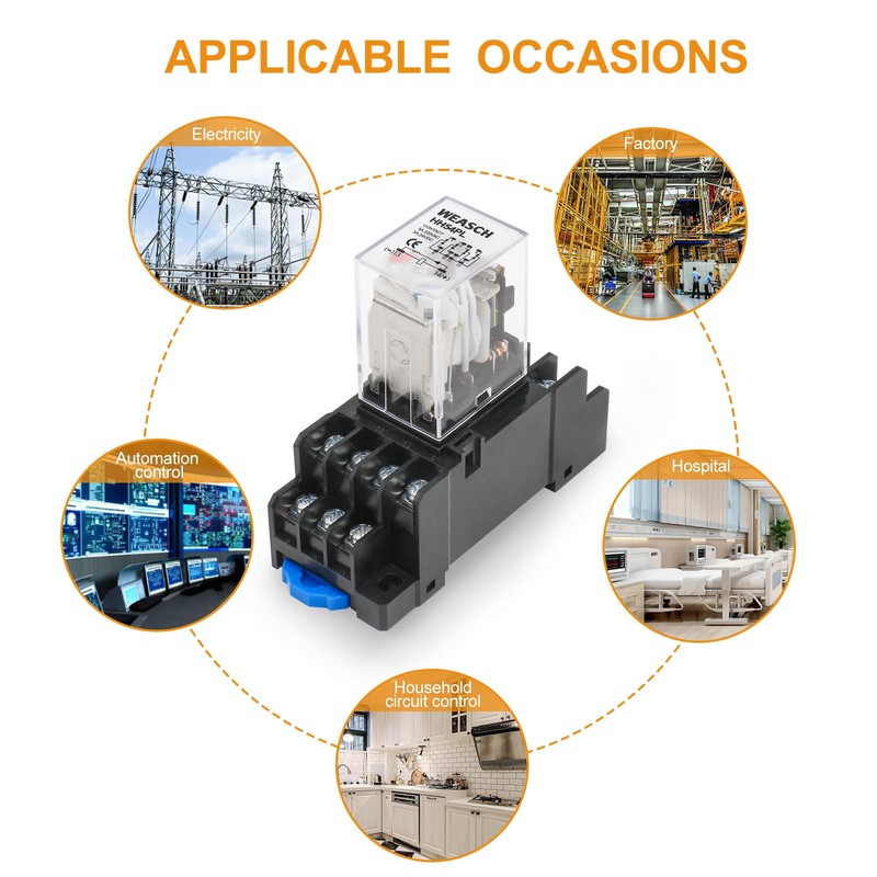 Weasch Electromagnetic Power Relay, HH54PL, AC 12V Coil, 4P4T 4NO