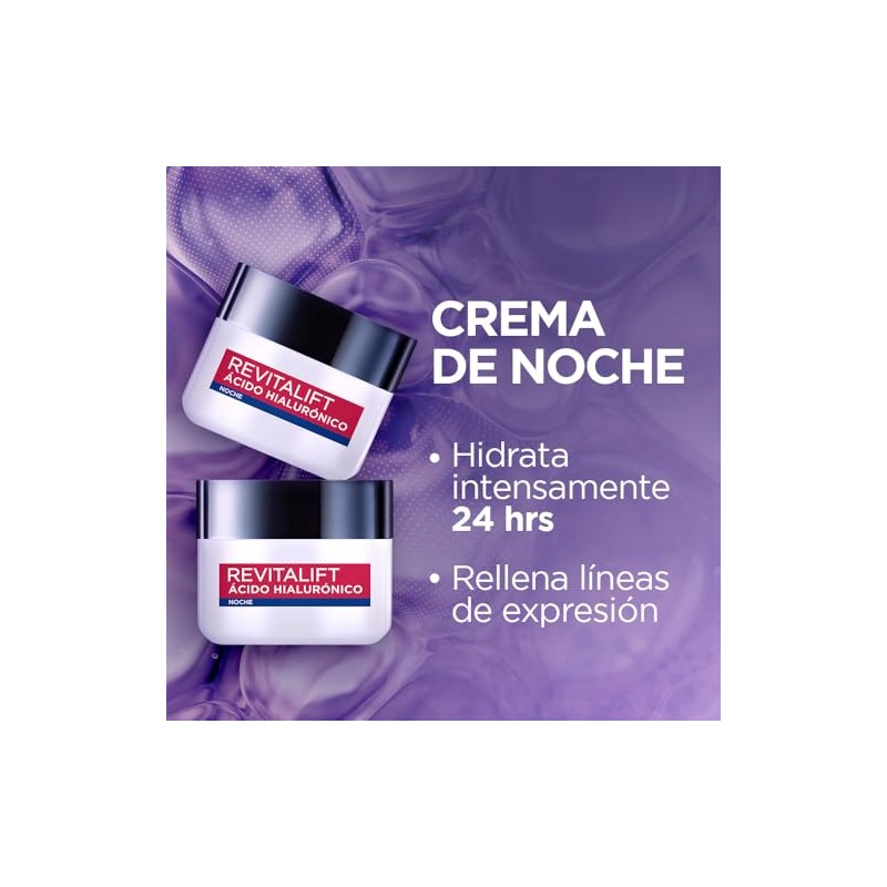 L'Oreal Paris Revitalift Ácido Hialurónico Crema de Noche Hidratante, Hidrata