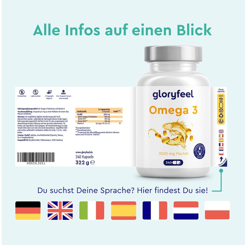 Omega 3 Capsules High Dose - 3000 mg Fish Oil