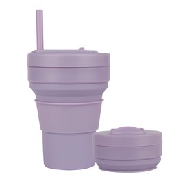 Collapsible Travel Cups- Food Grade Silicone Coffee Cups with Straw Lid 350ml 12oz Lightweight
