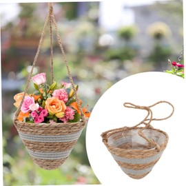 Mipcase Woven Hanging Flower Planter Basket Grass Material for Plants for Ferns Herbs Chic Modern Decor for Gray Coffee