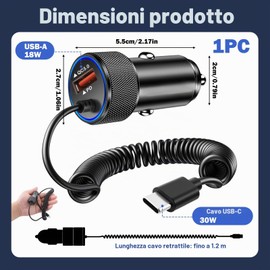 Adattatore per accendisigari USB C, 3,4 A, rapido da auto