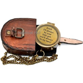 Nautical Hut Dad I'll Always Be Your Little Girl You'll Always Be My Here Brass Antique Compass with Leather Case for Dad Daughter to Dad Gift Compass Birthday Gift Christmas Day Gift