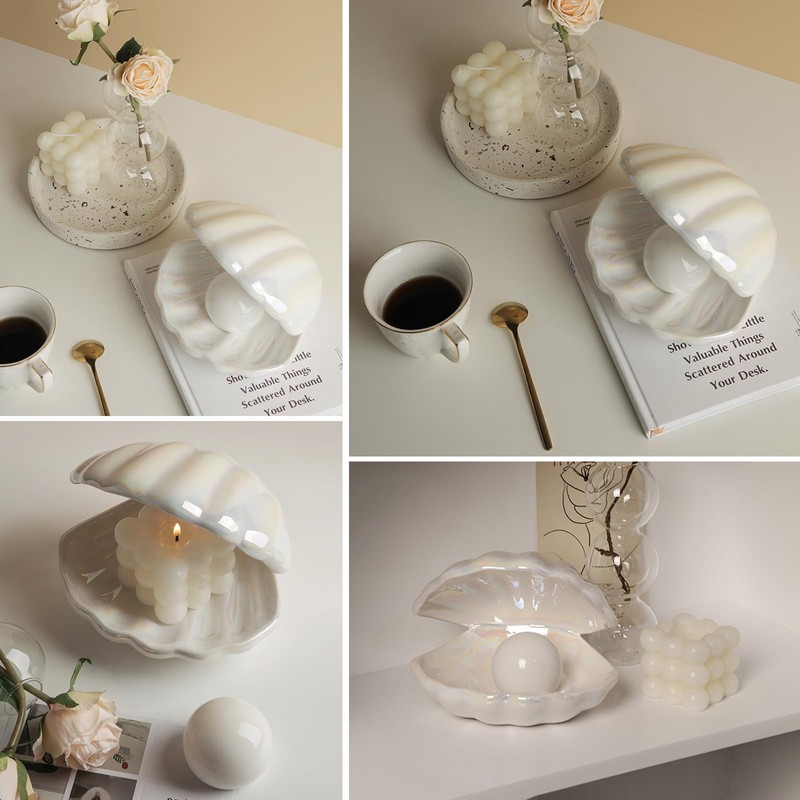 BORDEAG Shell Pearl Night Light, Pearl Night Light, Ceramic Desktop