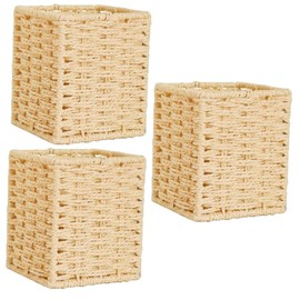 Operitacx 3pcs Decorative Woven Storage Basket for Office Organization Handmade Sundries Box Beige for Pens Toys and