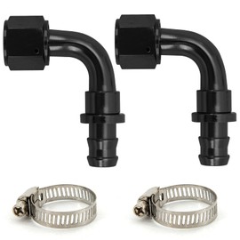 ZHSYMX 6AN to 3/8 90 Degree Push Lock Hose Fitting For Rubber Fuel Line with Hose Clamps Black 2PCS(6AN 90 Degree Fitting)