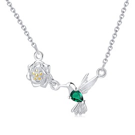 Collar y aretes de Colibrí mujer cadena dije chapado en Plata Ley 925 regalo dama novia esposa amiga hermana - INLCUYE CAJA DE REGALO