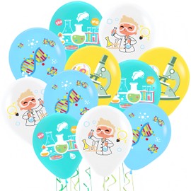 40 PCS Science Balloons/Science Birthday Party Decor/Colorful Latex Balloons with Microscope, DNA, Lab Beaker and Scientist Prints/STEM Birthday Decor for Boys, Girls, School Science Fair Theme