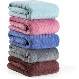 Toallas de Baño 5pcs,Toalla Microfibra Vellón Coral Suave y Muy Absorbente Toallas de Baño Grandes para Cuerpo,70×140 cm,Rápido,Toallas para Gym,Playa,Campings,Hoteles y Spas,5 Colores
