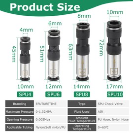 EFUTURETIME 3 x pneumatic check valve, 8 mm, compressed air connector, disposable pneumatic connector, stainless steel connectors for quick connection of air lines