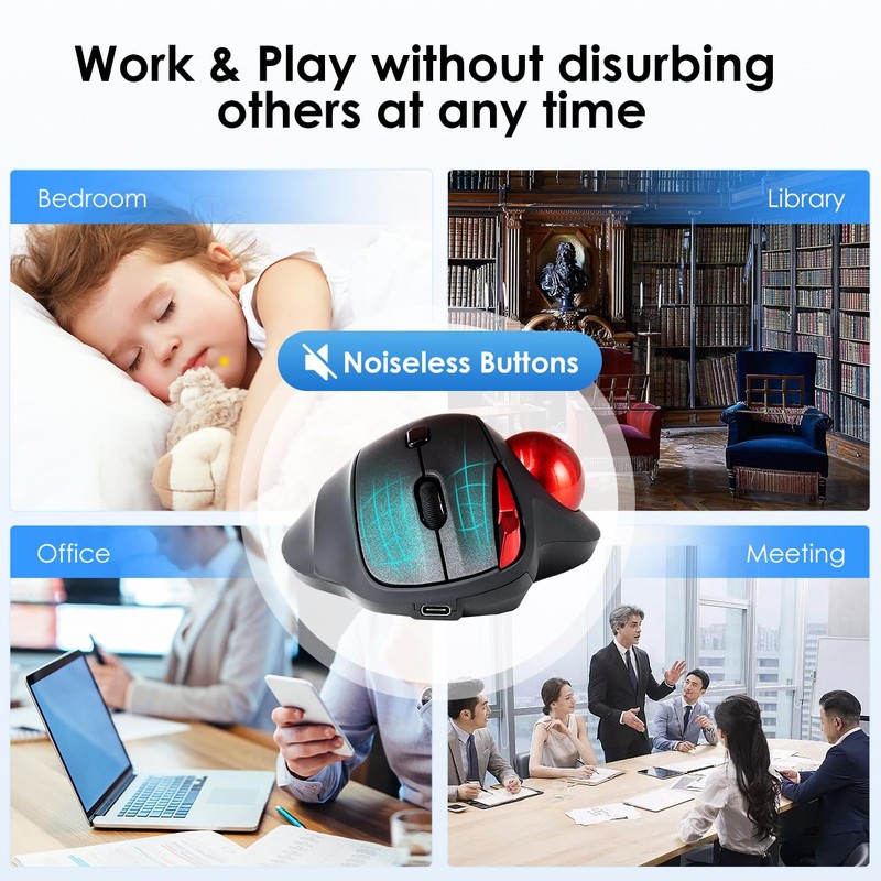 SANWA Wired Ergonomic Trackball Mouse, Optical Rollerball Mice, Programmable Silent