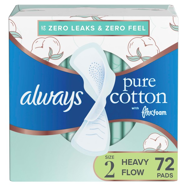 Always Pure Cotton, Feminine Pads for Women, Size 2 Heavy