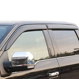 APILT Outside-Mount Rain Guards Window Visors for 2015-2024 Ford F-150 SuperCrew & 2017-2024 Raptor/F-250/F-350/F-450/F-550 Super Duty SuperCrew Wind Deflector Dark Smoke 4-Piece Set with Thicker