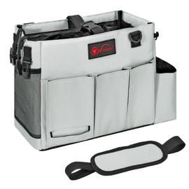 Vinsani Cleaning Caddy Multifunctional Storage Organiser Bag with Handle and Adjustable Waist and Shoulder Straps for Cleaning Supplies, Home, Craft, Car and Garden Tool Kit – Medium Light Grey