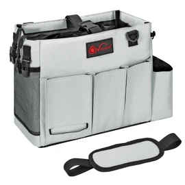 Vinsani Cleaning Caddy Multifunctional Storage Organiser Bag with Handle and Adjustable Waist and Shoulder Straps for Cleaning Supplies, Home, Craft, Car and Garden Tool Kit – Medium Light Grey