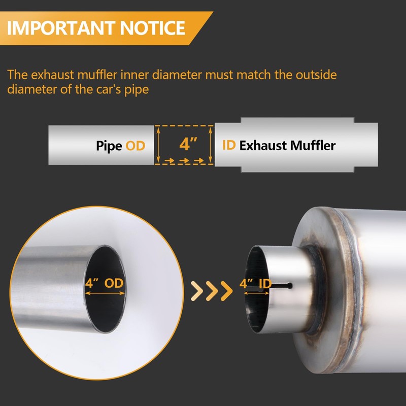 Piclafe 4 Inch Exhaust Muffler, 4" Inlet/Outlet 30" Overall Length