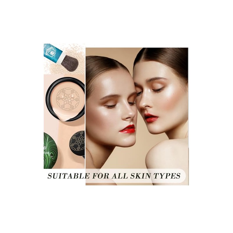 Set Maquillaje Facial Base Crema Cojín Aire Mushroom Head Polvos