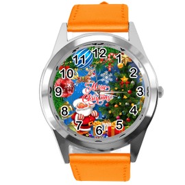 TAPORT® Orange Leather Round Quartz Watch for Christmas Fans E1