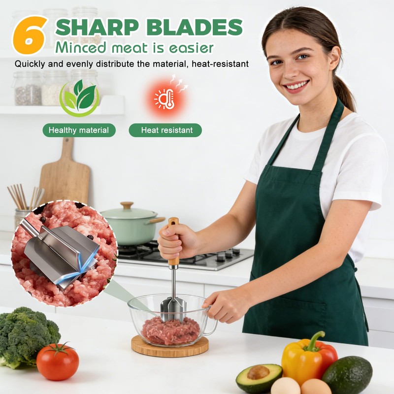 304 Stainless Steel Meat Chopper & Masher - Heavy Duty