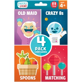Chuckle & Roar - Classic Card Games 4pk - Ages 4 and up - Family Game Night - Old Maid, Crazy 8s, Spoons, Matching
