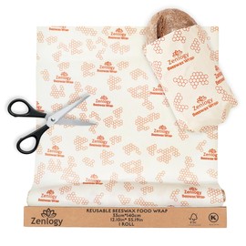 Zenlogy Reusable Beeswax Food Storage Wrap, Eco Friendly Alternative, Sustainable Organic Cut to Size Cotton Beeswax Wraps, 1 Roll, 13in x 55in (33cm x 140cm)