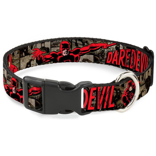 Buckle-Down Daredevil Action Poses/Comic Panels Grays/Red Plastic Clip Collar, 1"