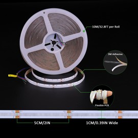 JOYLIT RGB COB LED Strip 24 V 10 M 840 LEDs/M Alta Densidad IP20 Interior, RGB Uniforme brillante, multicolor Cambio Cinta luminosa LED flexible para dormitorio, fiesta decoración, COB-84010M-RGB