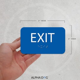ALPHA DOG ADA SIGNS Braille Exit Sign 3x5 inch ADA Compliant Indoor Outdoor Business Easy Install USA Made (Blue)