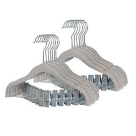 Finnhomy Non-Slip Clothes Hangers for Baby and Kids 20-Pack Velvet Hangers with Movable Clips, Heavy-Duty and Space-Saving for Pants,Skirts, Coat, Gray