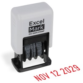 ExcelMark 1822 Mini Date Stamp – Perfect for Shipping, Receiving, Expiration and Due Dates (Red Ink, Gray Mount)