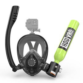 Mini Scuba Tank with Snorkel Mask 0.5L Inflatable Scuba Tank with Full Face Diving Mask Pony Bottle Backup Diving Air Tank Suits for Recreational Snorkeling Shallow Dive,A-Green