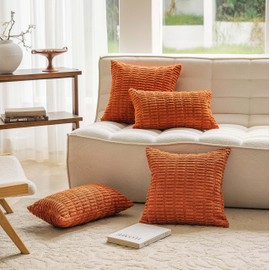 Home Brilliant Burnt Orange Pillow Covers 26x26 Decorative Throw Pillow Covers Striped Corduroy Euro Shams for Living Room Balcony Curtyard, Set of 2, 26 x 26 inch, Orange