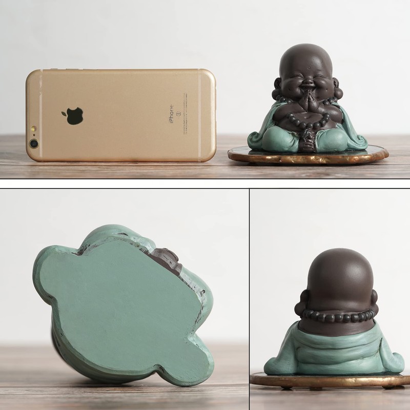 JUJOYBD Small Laughing Buddha, Cute Monk Statue, Ceramic Ornaments Figure,