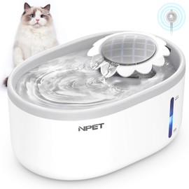 NPET Cat Water Fountain with Visible Water Level Window, White Grey 2L/67oz Automatic Pet Water Fountain with Quiet Pump, Dog Water Dispenser for Drinking with sensor auto fountain