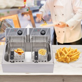 12 Liter 5000W Electric Countertop Deep Fryer Dual Tanks Commercial Stainless Steel Electric Deep Fryer With 2 Fry Baskets, Professional Tabletop Restaurant kitchen Frying Machine For Home, Restaurant