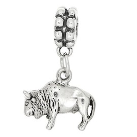 LGU Sterling Silver Oxidized Buffalo Bison Dangle Bead Charm