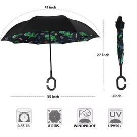 MRTLLOA 40/49/56 Inch Oversize Windproof Inverted Reverse Upside Down Umbrella, Golf Size Rain Umbrella, Double Layer, C-Shaped Handle for Men, Women and Kids (Space Dinosaurs, 40 Inch)