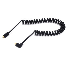 Kework Coiled USB 3.1 Type C Cable, USB C Male to 90 Degree Left & Right Angle USB C Male Coiled Spring Spiral Cable, 3A & 10Gbps Sync Charging & Data Cord, Stretched 1.8M (Straight to Left & Right)