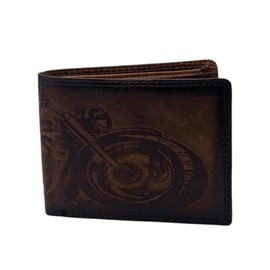 Velluci Pelle Genuine Leather RFID Men's Wallet, Men's Biker Design Wallet (Tan)