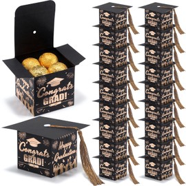 KPOSIYA Graduation Cap Gift Boxes with Tassel, 32pcs Class of 2025 Graduation Party Favors Candy Boxes, Small Treat Box for 2025 Grad Table Centerpieces Decorations（Brown,Black）