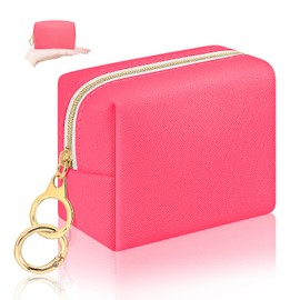 SIDESUGAR Small Makeup Bag for Purse, PU Leather Mini Cosmetic Bag with Key Ring Portable Lipstick Storage Pouch Travel Makeup Pouch for Girls Women (Rose)