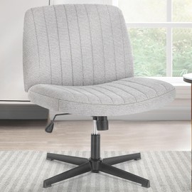 Sweetcrispy Sweetcrispy Criss Cross Chair Legged, Armless Office Wide Desk Chair No Wheels, Swivel Vanity Height Adjustable Fabric Modern Computer Task Seating for Home - Grey