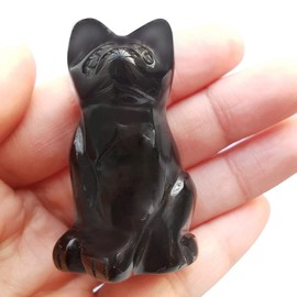Lovionus89 Natural Black Obsidian Cat Crystals Stones Statue, 5cm Bag Carved Figures Collectibles Room Decor