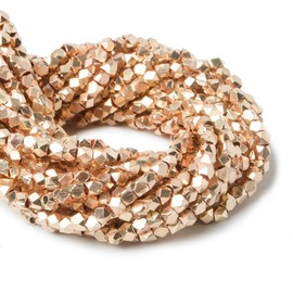 2mm Rose Gold Plated Copper Shiny Faceted Nugget Beads 8 inch 93 Pieces